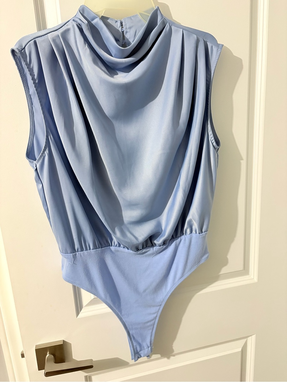 Draped Sleeveless Light Blue Bodysuit